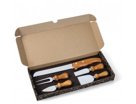 Kit para Queijo com Faca para Pão em Inox e Bambu - 5 Peças
