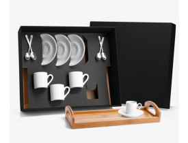 Kit para Café em Bambu e Porcelana com 13 Peças