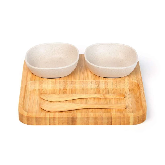 Kit para Petisco e Patê em Bambu com Espátula - 5 Peças