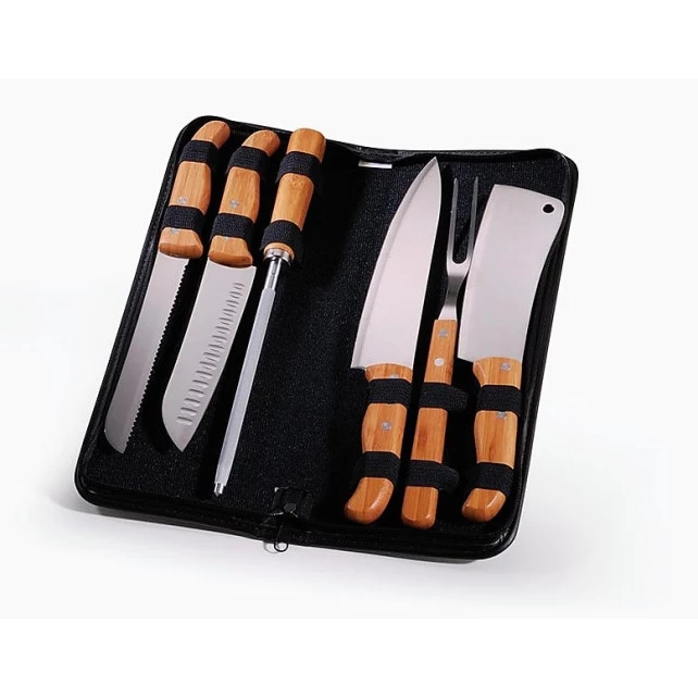 Kit de Facas em Bambu e Aço Inox com Estojo Frankfurt - 7 Peças