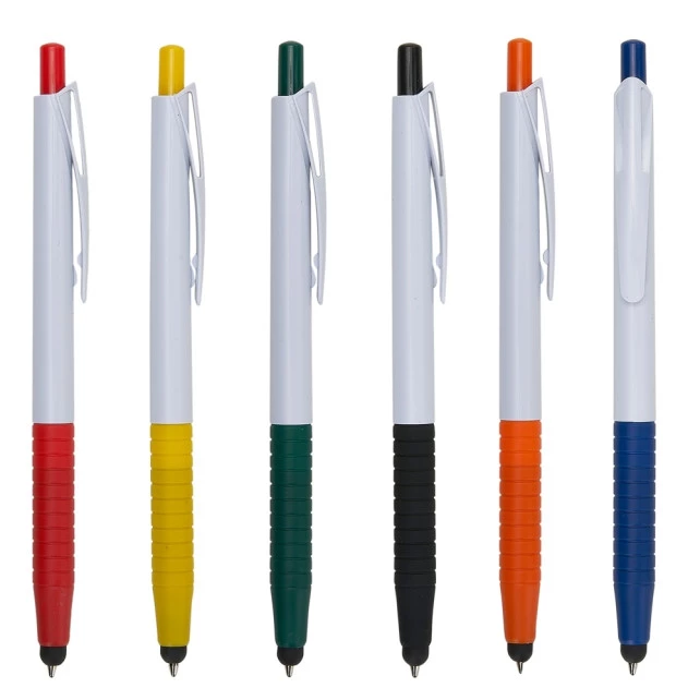 Caneta Plástica com Detalhes Coloridos e Touch