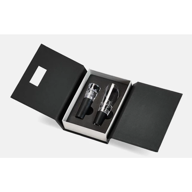 Kit para Vinho com Caixa em Papelão Rígido Preto - 3 Peças