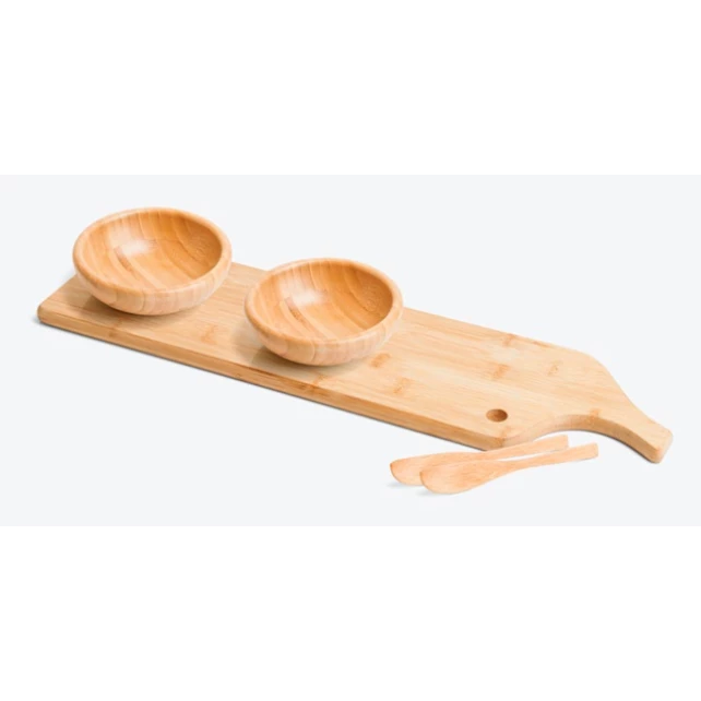 Kit para Petisco em Bambu com Cumbucas Redondas- 5 Peças