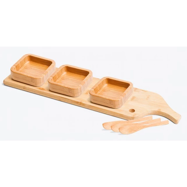 Kit para Petisco em Bambu com Cumbucas Quadradas - 7 Peças