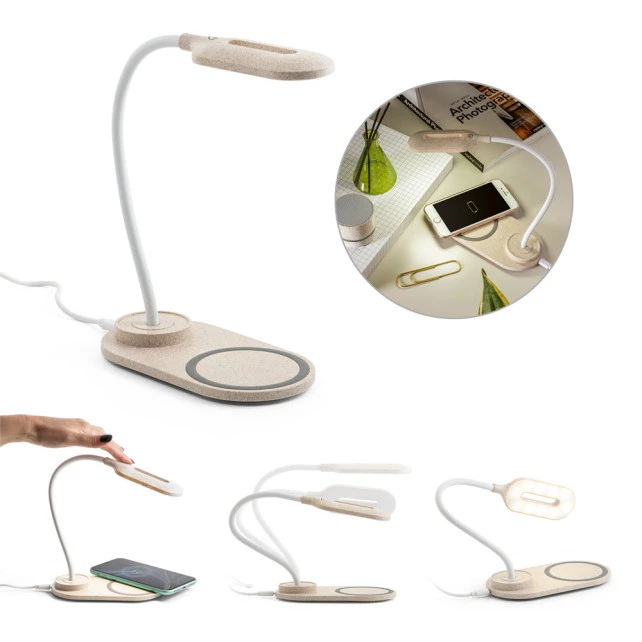 Luminária de Mesa de Fibra de Palha de Trigo com Carregador Wireless  LEZZO.
