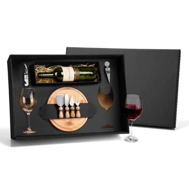 Kit Queijo e Vinho com Espaço para Garrafa - 9 peças