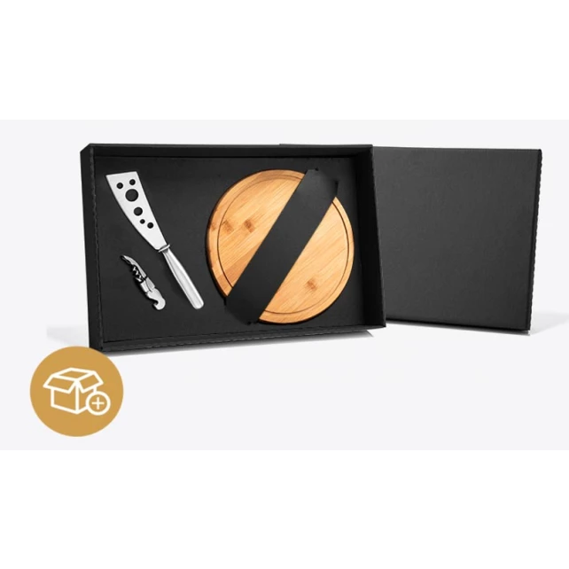 Kit para Queijo e Vinho com Tábua, Faca e Abridor - 3 Peças