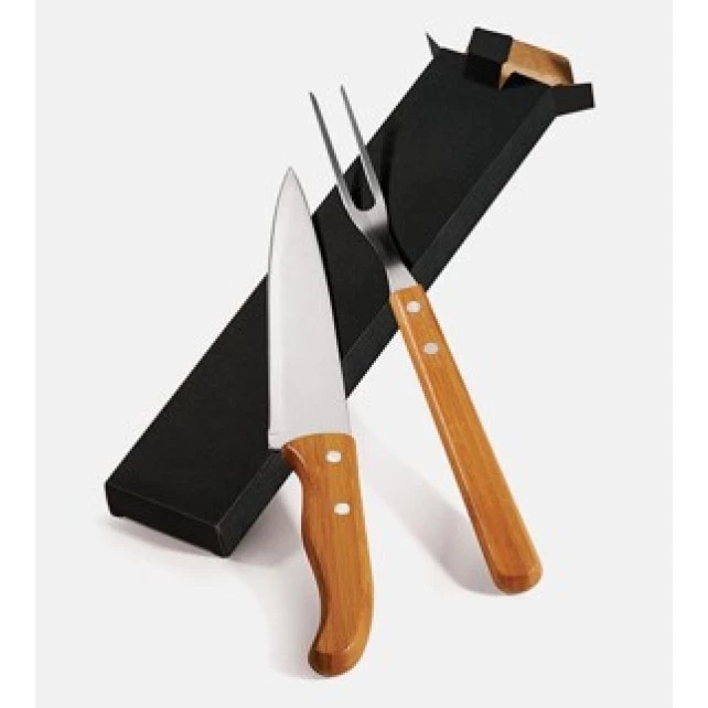 Kit De Garfo E Faca 7" Para Churrasco Em Bambu/Inox Special Line - 2 Peças