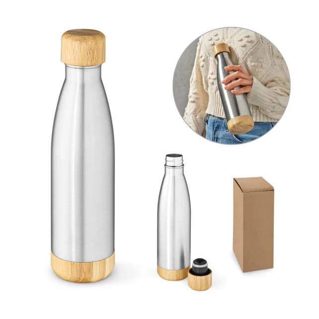 Garrafa em aço inox BROMELL 550 (90% reciclado) com tampa em bambu 550 mL