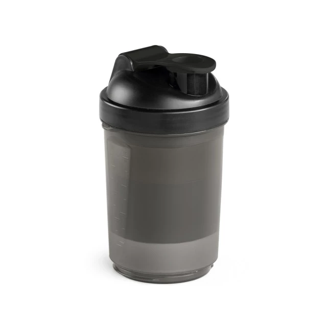 Shaker Plástico Com Compartimento 630ml LENK. -preto