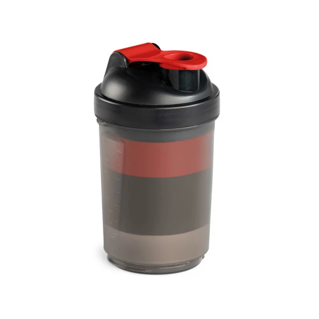 Shaker Plástico Com Compartimento 630ml LENK. -vermelho