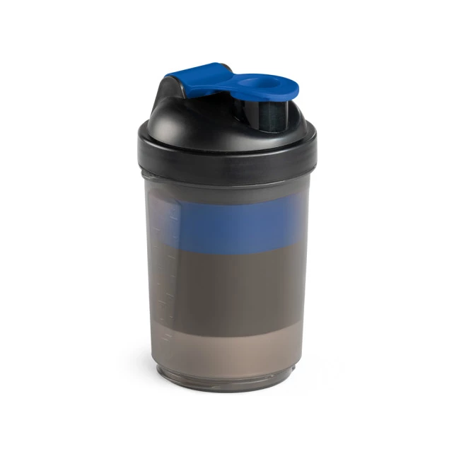 Shaker Plástico Com Compartimento 630ml LENK. -azul