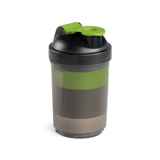 Shaker Plástico Com Compartimento 630ml LENK. -verde