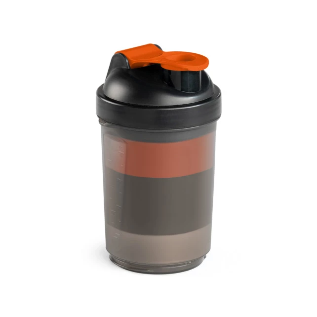 Shaker Plástico Com Compartimento 630ml LENK. -laranja