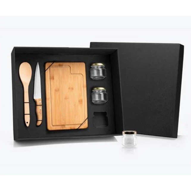 Conj. para Cozinha e Tempero em Bambu/Inox - 6 Peças