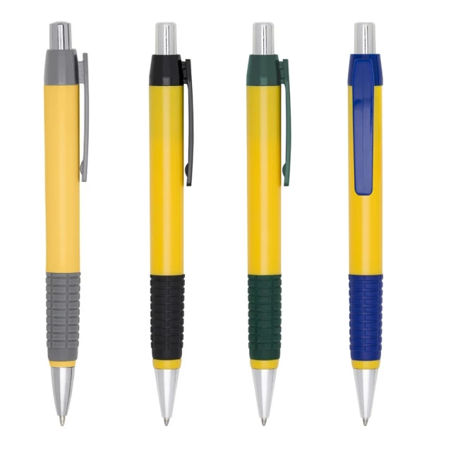 Caneta Plástica Corpo Amarelo com Detalhes Coloridos