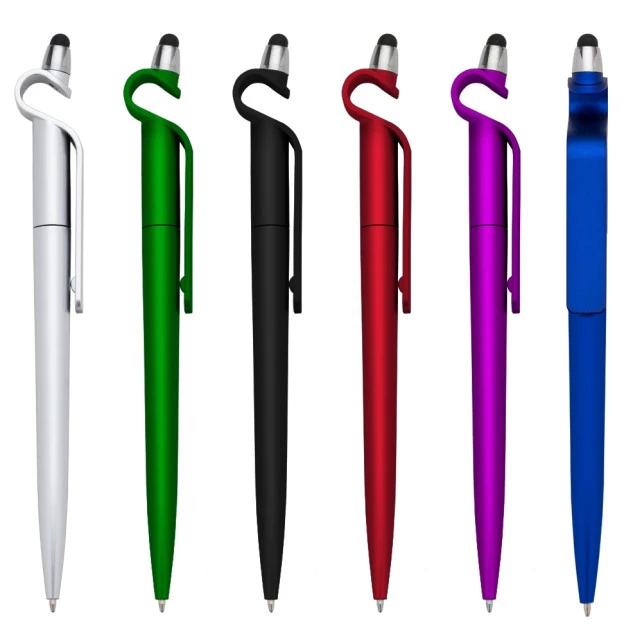 Caneta Plástica com Touch e Suporte para Celular