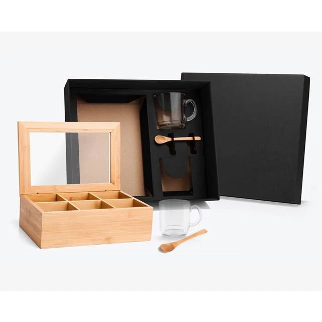 Kit para Chá com Caixa em Bambu e Colheres - 5 Peças