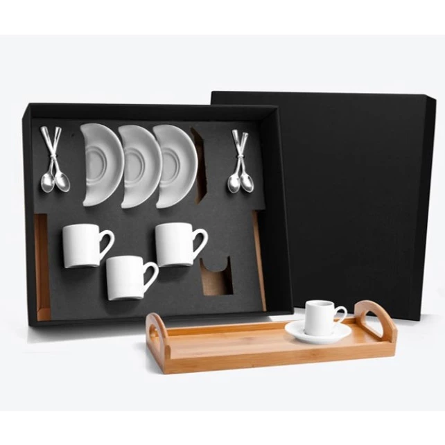 Kit para Café em Bambu e Porcelana com 13 Peças
