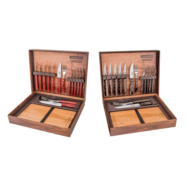 Kit Churrasco em Aço Inox e Cabos em Madeira Polywood 15 Peças - Tramontina