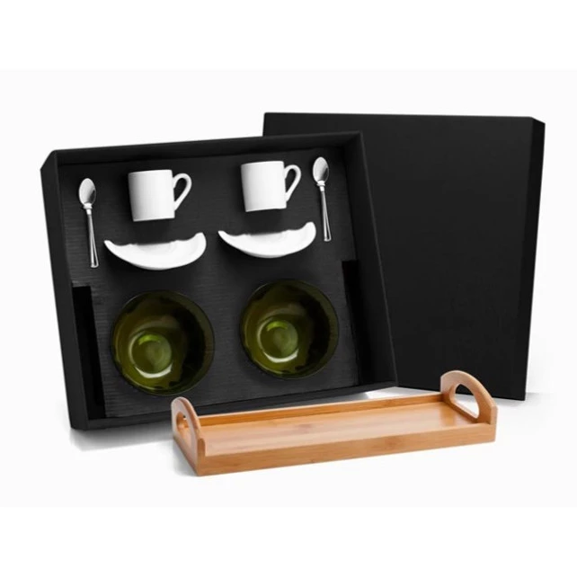 Kit para Café em Bambu e Porcelana com 9 Peças