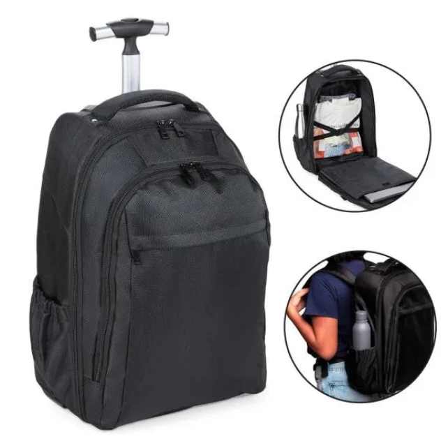 MOCHILA EM POLYESTER 600D COM RODINHA - 35L - PRETA