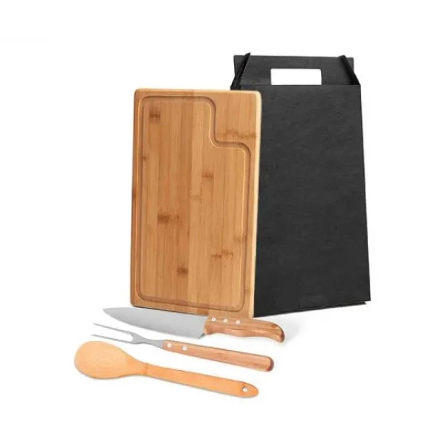 CONJ. PARA CHURRASCO EM BAMBU / MADEIRA / INOX - 4 PÇS