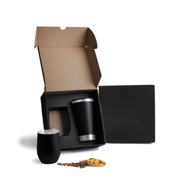 Kit De Copos Térmicos Em Aço Inox - 340Ml / 500Ml - Preto - 2 Pçs