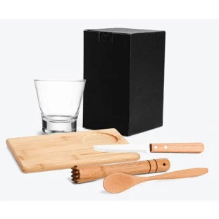 Kit Caipirinha em Bambu com Tábua e Socador - 5 Peças