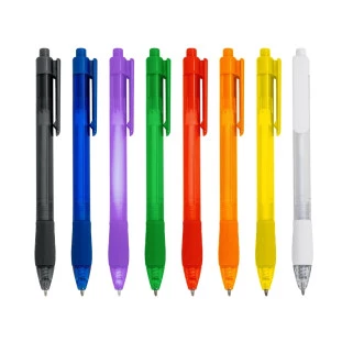 Caneta Plástica Translúcida Colorida com Detalhe Inferior Emborrachado