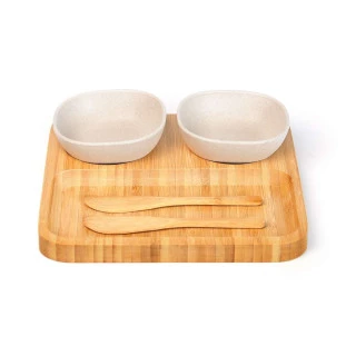 Kit para Petisco e Patê em Bambu com Espátula - 5 Peças