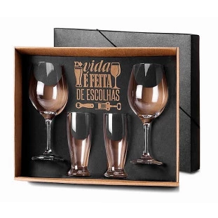 Jogo de Copos para Vinho e Cerveja - 4 Peças