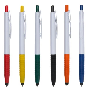 Caneta Plástica com Detalhes Coloridos e Touch