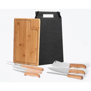 Kit Churrasco em Bambu / Inox Texas - 7 Peças