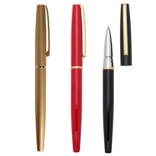 Caneta Roller Metal com Clip e Anel Central Dourado