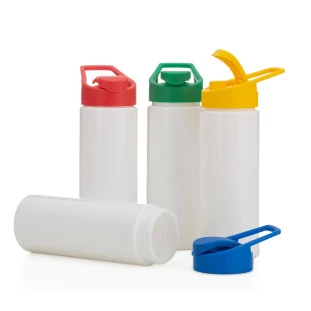 Squeeze Plástico Branco com Tampa Colorida 550ml