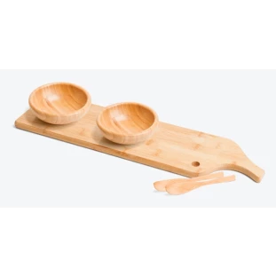 Kit para Petisco em Bambu com Cumbucas Redondas- 5 Peças