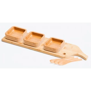 Kit para Petisco em Bambu com Cumbucas Quadradas - 7 Peças