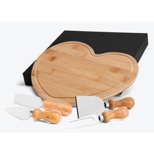 Kit para Queijo em Bambu Formato de Coração - 5 Peças