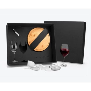 Kit Vinho e Queijo com Tábua e Taças - 8 Peças