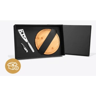 Kit para Queijo e Vinho com Tábua, Faca e Abridor - 3 Peças