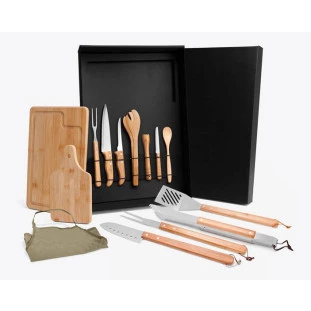 Kit para Churrasco em Bambu e Caipirinha com Avental - 14 Peças