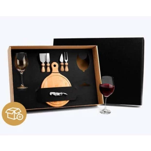 Kit Queijo e Vinho com Tábua Redonda - 8 Peças