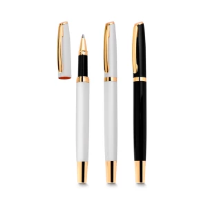 Caneta Roller em Metal com Detalhes em Dourado