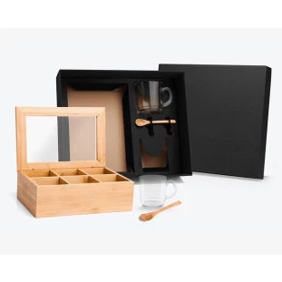 Kit para Chá com Caixa em Bambu e Colheres - 5 Peças