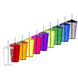 Copo de Acrílico Colorido com Canudo 550ml