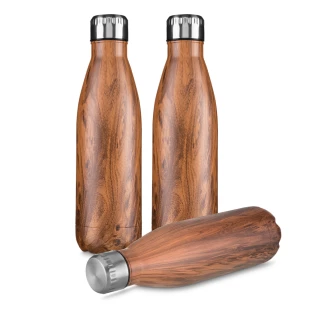 Garrafa com Tampa em Aço Inox - Amadeirado - 750ml