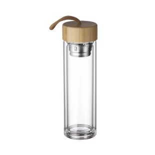 Garrafa de Vidro com Infusor e Tampa de Bambu 360ml