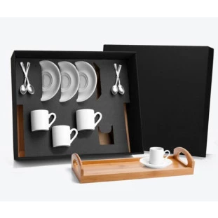 Kit para Café em Bambu e Porcelana com 13 Peças