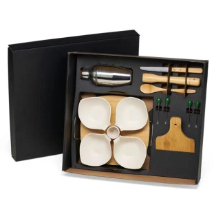 Kit para Caipirinha com Petisqueira em Bambu - 15 Pçs